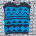 Vintage 80s rrrruss Sleeveless Sweater Art Deco Chevron Blue Black Wool Blend