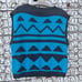 Vintage 80s rrrruss Sleeveless Sweater Art Deco Chevron Blue Black Wool Blend