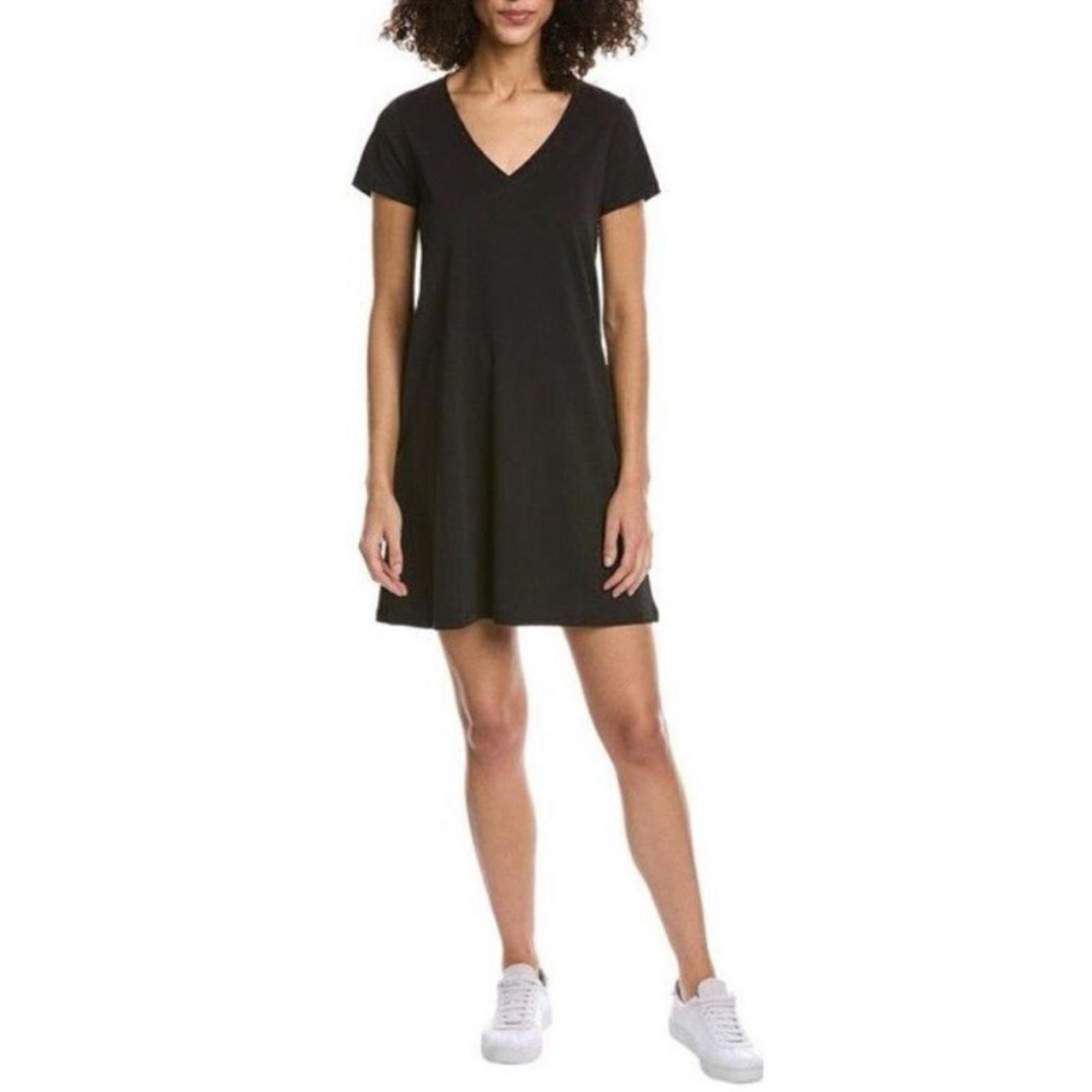 ATM Cotton Jersey V-Neck Mini T-Shirt Dress in Black, Size XS NEW w/Tag 195