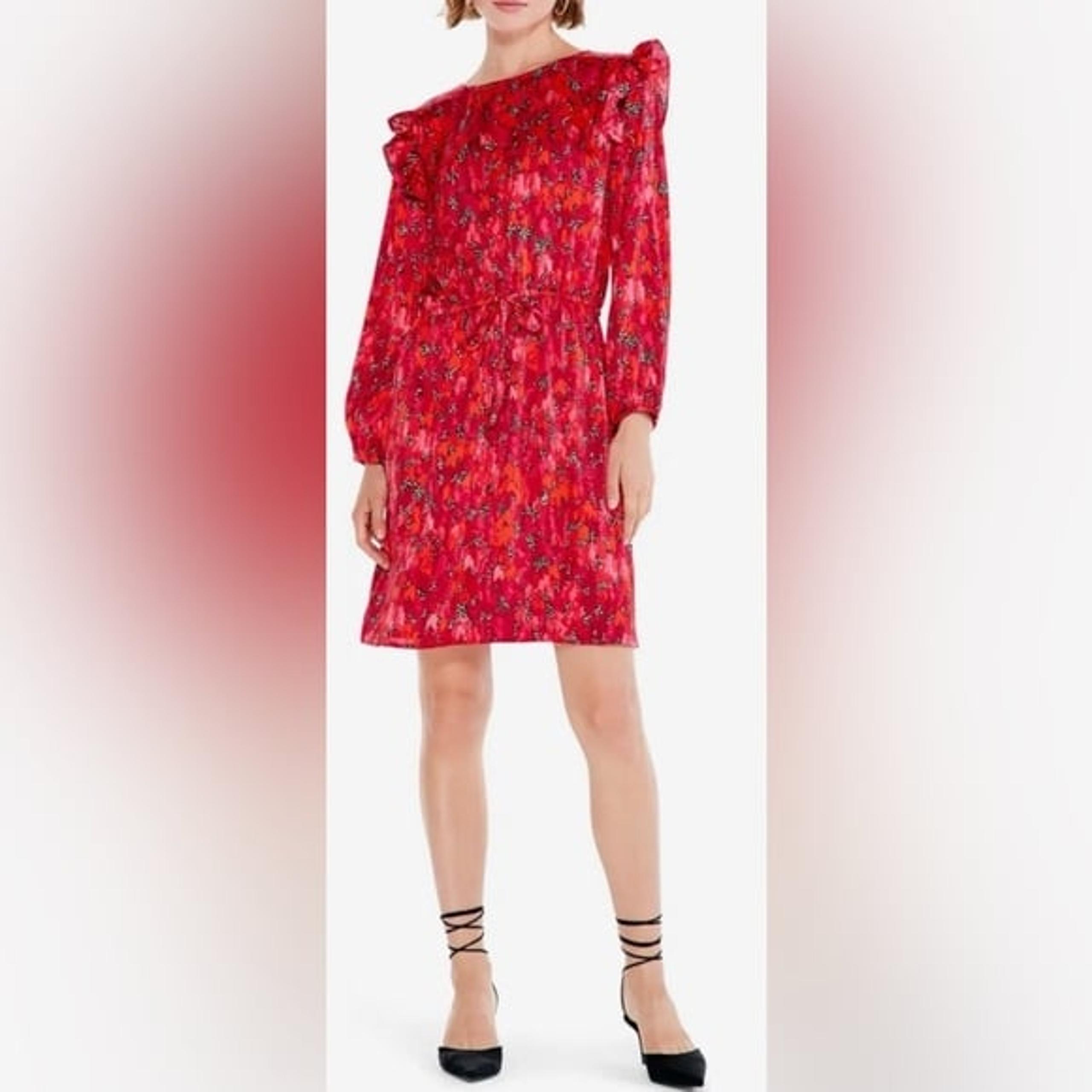 Women’s Size XL NIC+ZOE Mix and Mingle Midi Long Sleeve Dress Red Coral Fuchsi
