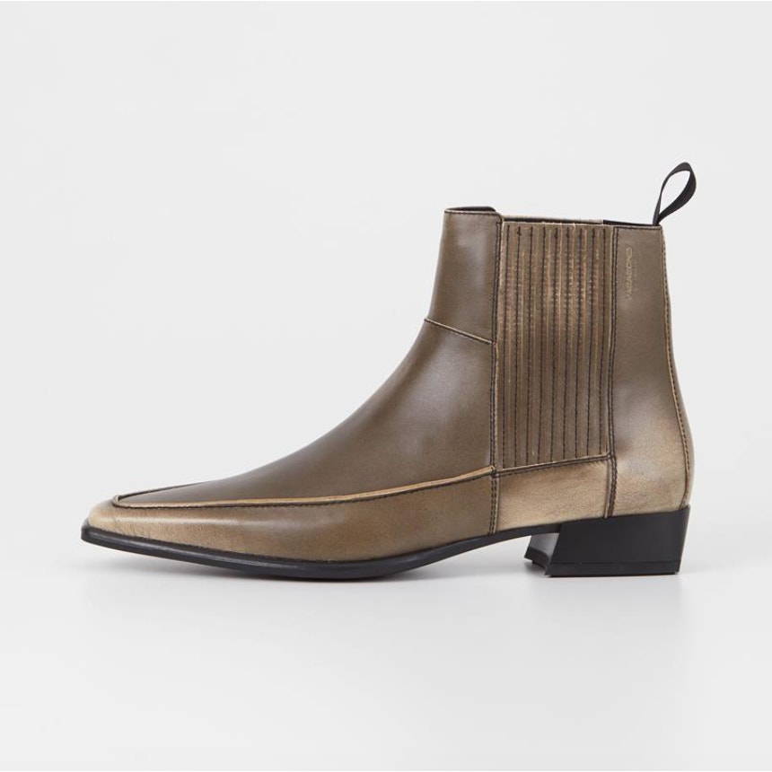 Vagabond | NEW Nella Grey Greige Leather Pointed Square Toe Chelsea Boots 39