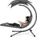 New Outdoor Hanging Curved Steel Chaise Lounge Chair Swing w/Built-in Pillow and
