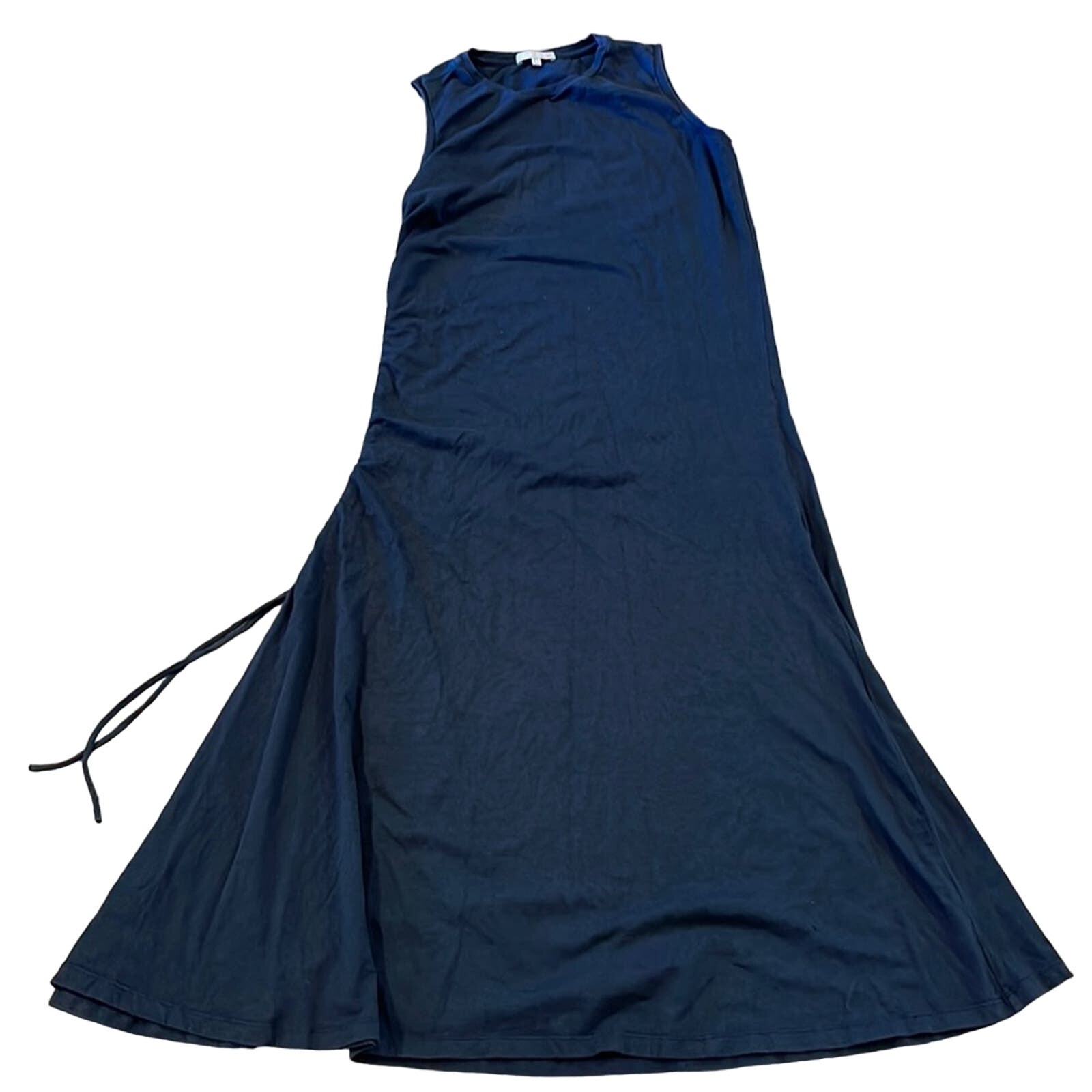 JENNY PARK Navy Blue Cotton Modal Side Ruched Midi Tank Dress Medium