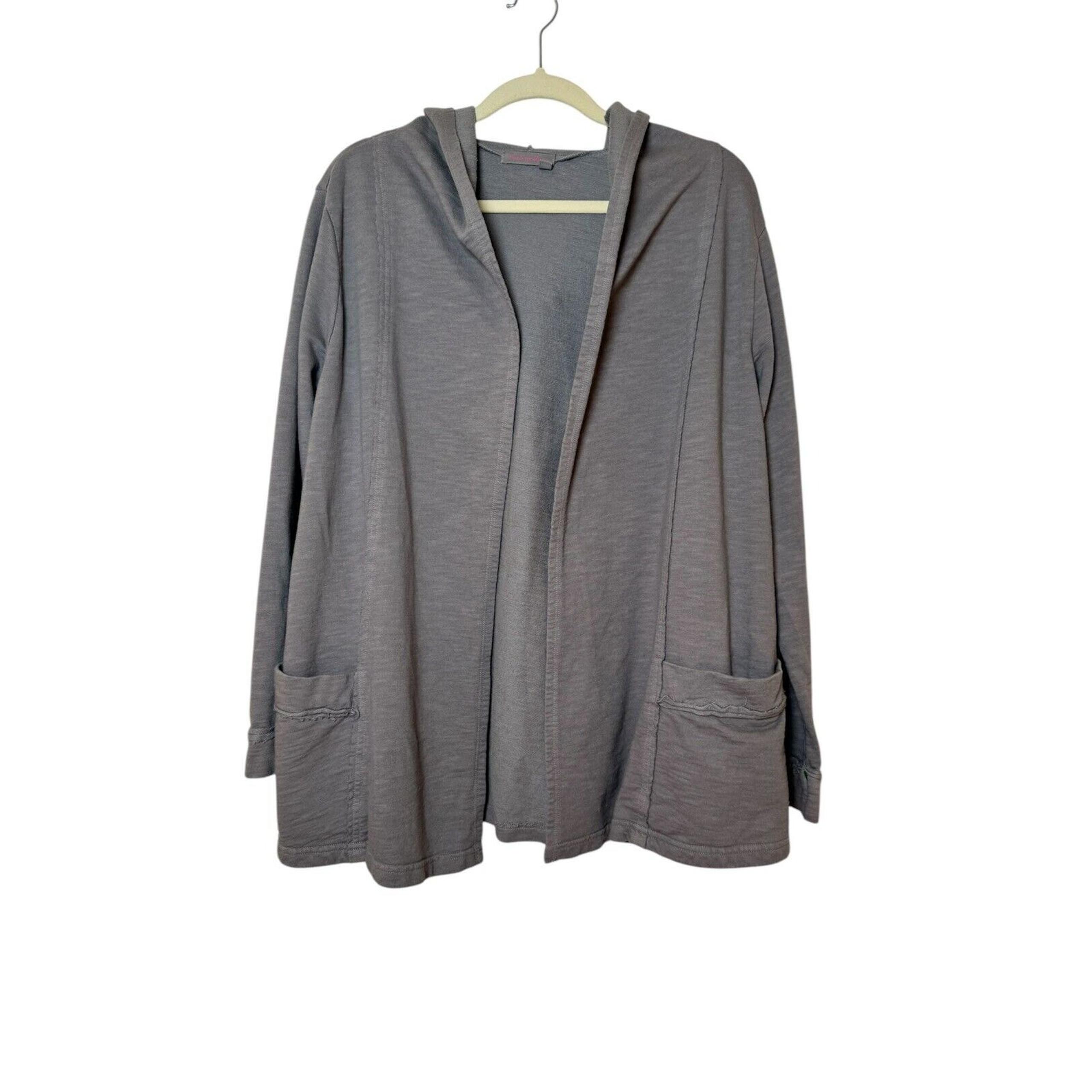 Fresh Produce Womens Gray Sweater Cardigan Hooded Long Sleeve 2 Pockets Size M/L