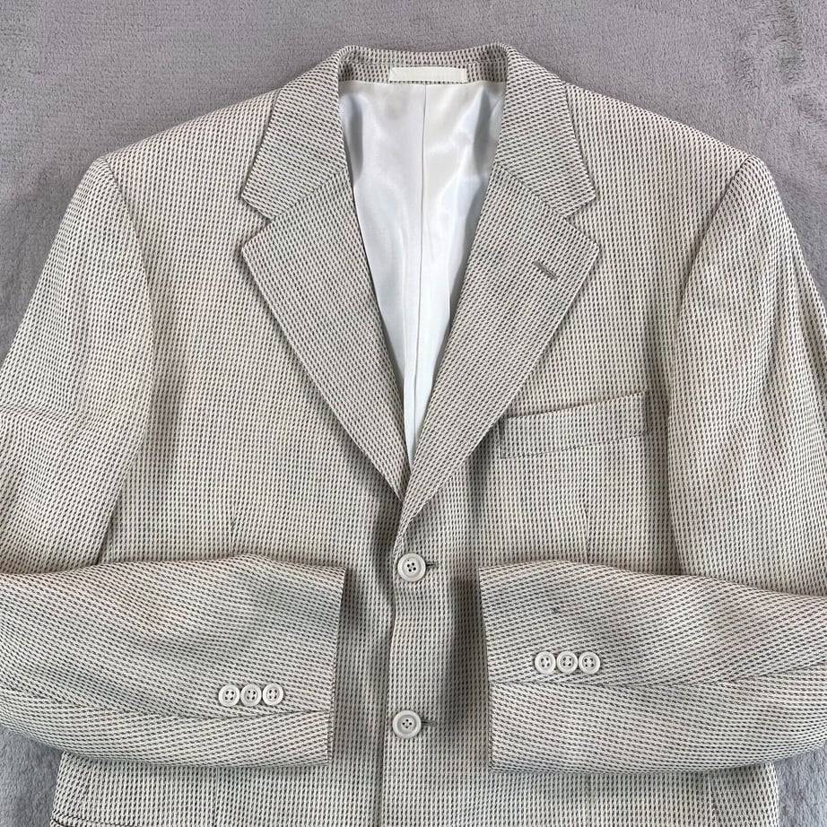 Vintage Jhane Barnes Sport Coat Blazer Men 42R (Tag 38R) Ivory Geometric