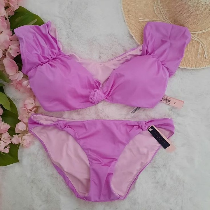 NEW (M) VS Twist Short-Sleeve Bikini Top & Twist Low Rise Bikini Bottom Gelato