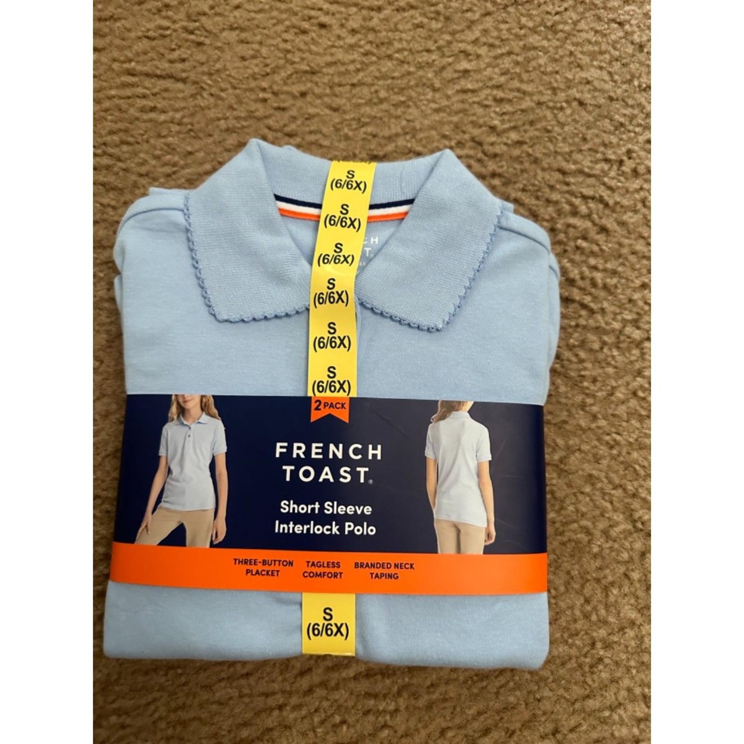 NEW French Toast Two Pack Girl Short Sleeve Baby Blue Interlock Polo Size 6 (S)