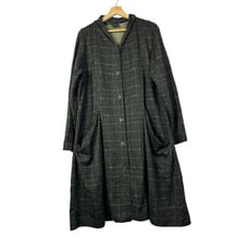 Vintage Spirittious Blue Plaid Full Button Knit Trench Coat L