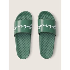PINK VS Large 9-10 Green & White Single Strap Slides Victoria Secret