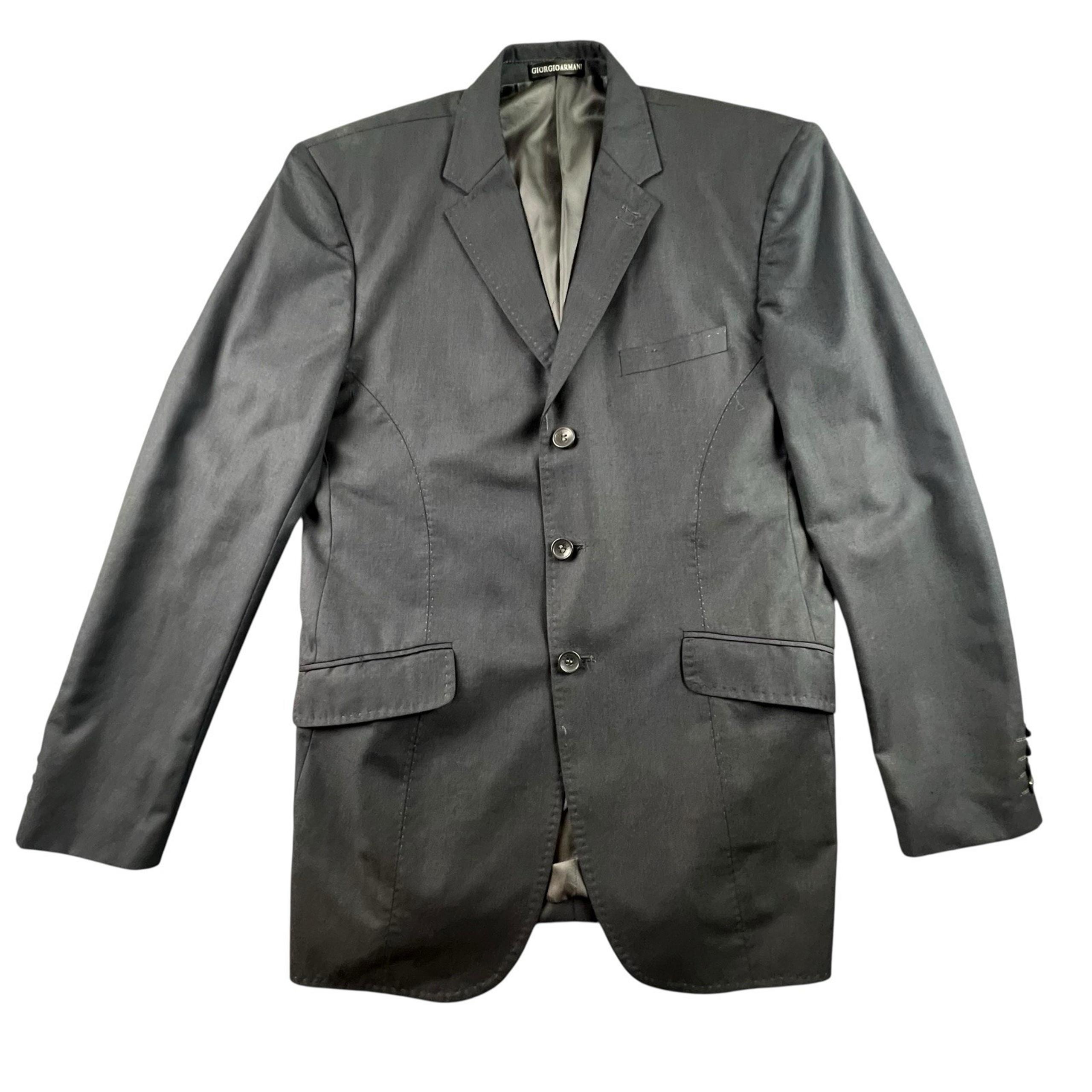 Giorgio Armani Mens Blazer 42R Collezioni Gray Cotton Stitch 3 Button Jacket