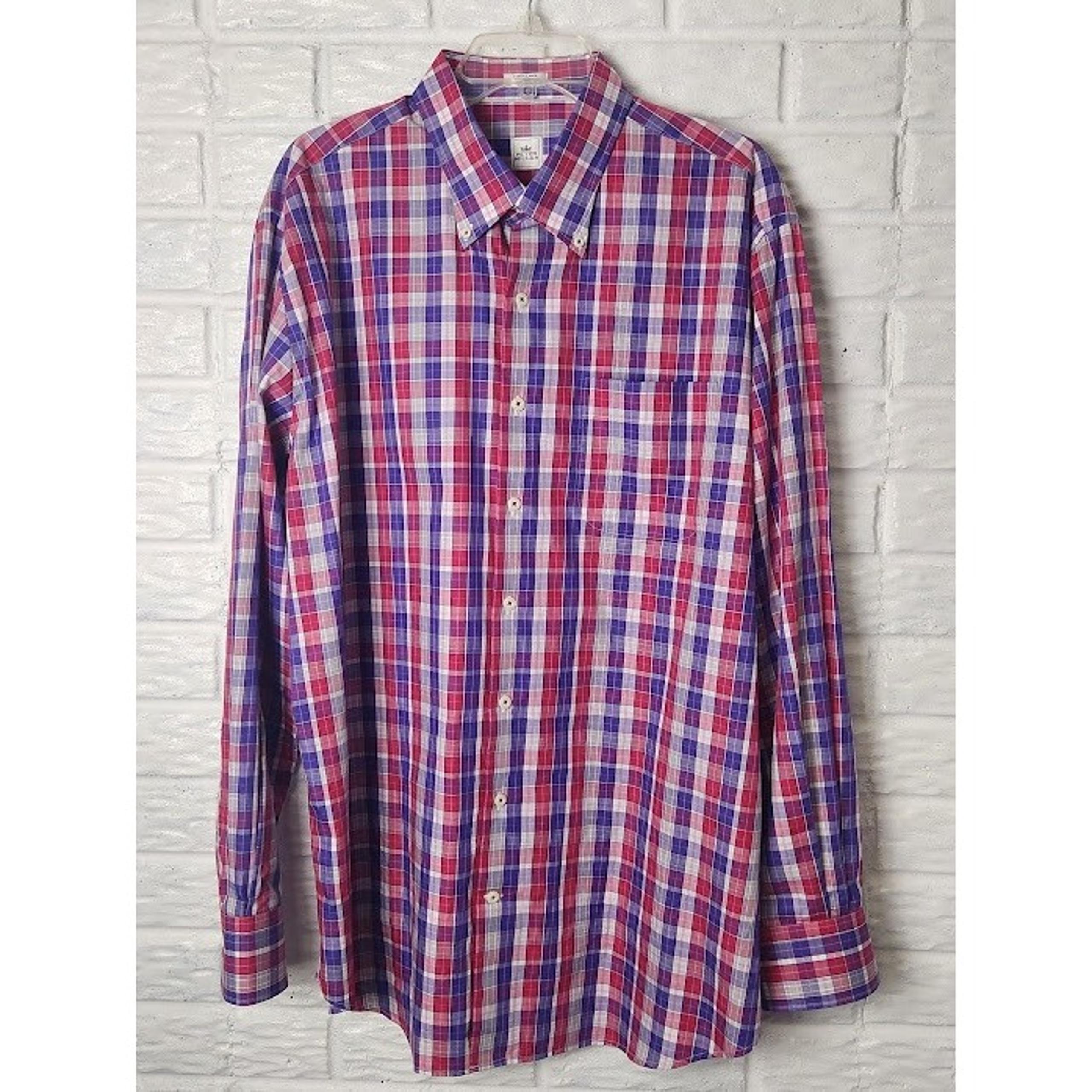 Peter Millar Dress Shirt Mens XL Purple Pink White Plaid Check Long Sleeve