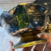 Stangyl Pottery Handpainted Black & Gold Floral Petal Design Bowl & Candlesticks