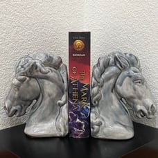 Vintage MCM Mid Century Modern Bluish Gray Crackled Ceramic Horse Head Bookends