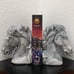 Vintage MCM Mid Century Modern Bluish Gray Crackled Ceramic Horse Head Bookends