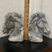 Vintage MCM Mid Century Modern Bluish Gray Crackled Ceramic Horse Head Bookends