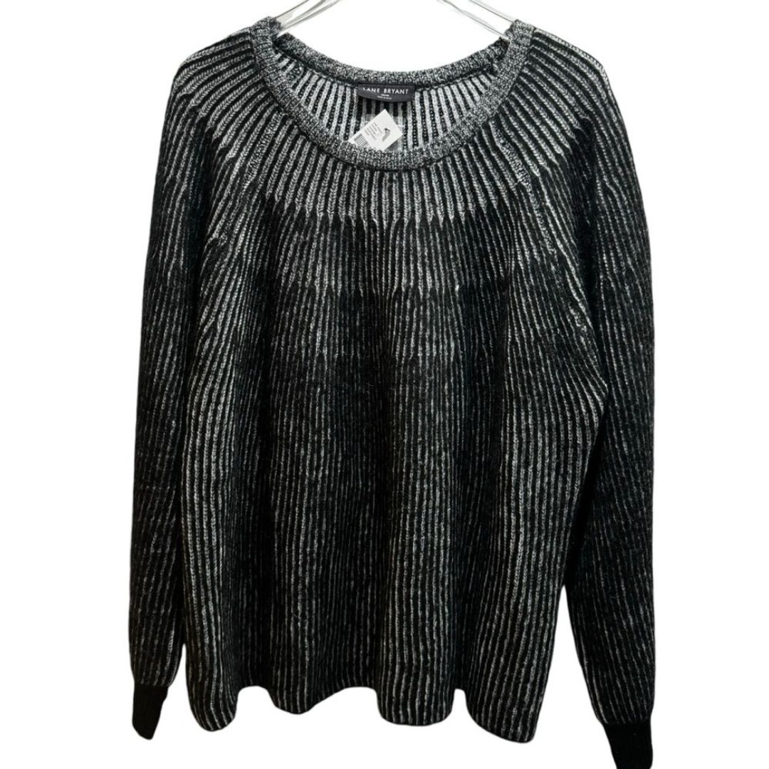 Lane Bryant Crew Neck Knit Ombre Black Gray Sweater Size 26/28