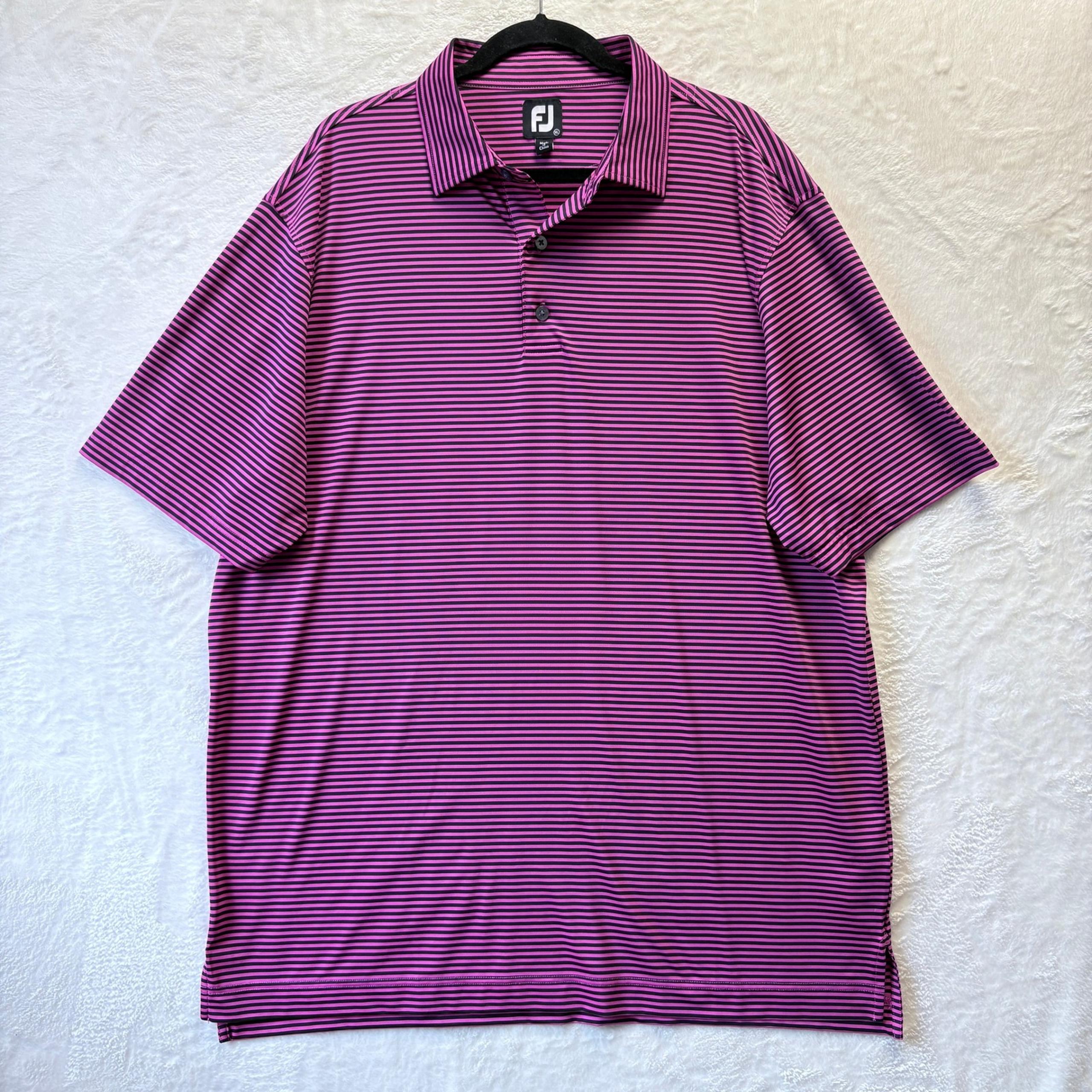FootJoy Shirt Men XL Pink Stripe Stretch Athletic Fit Performance Golf Polo