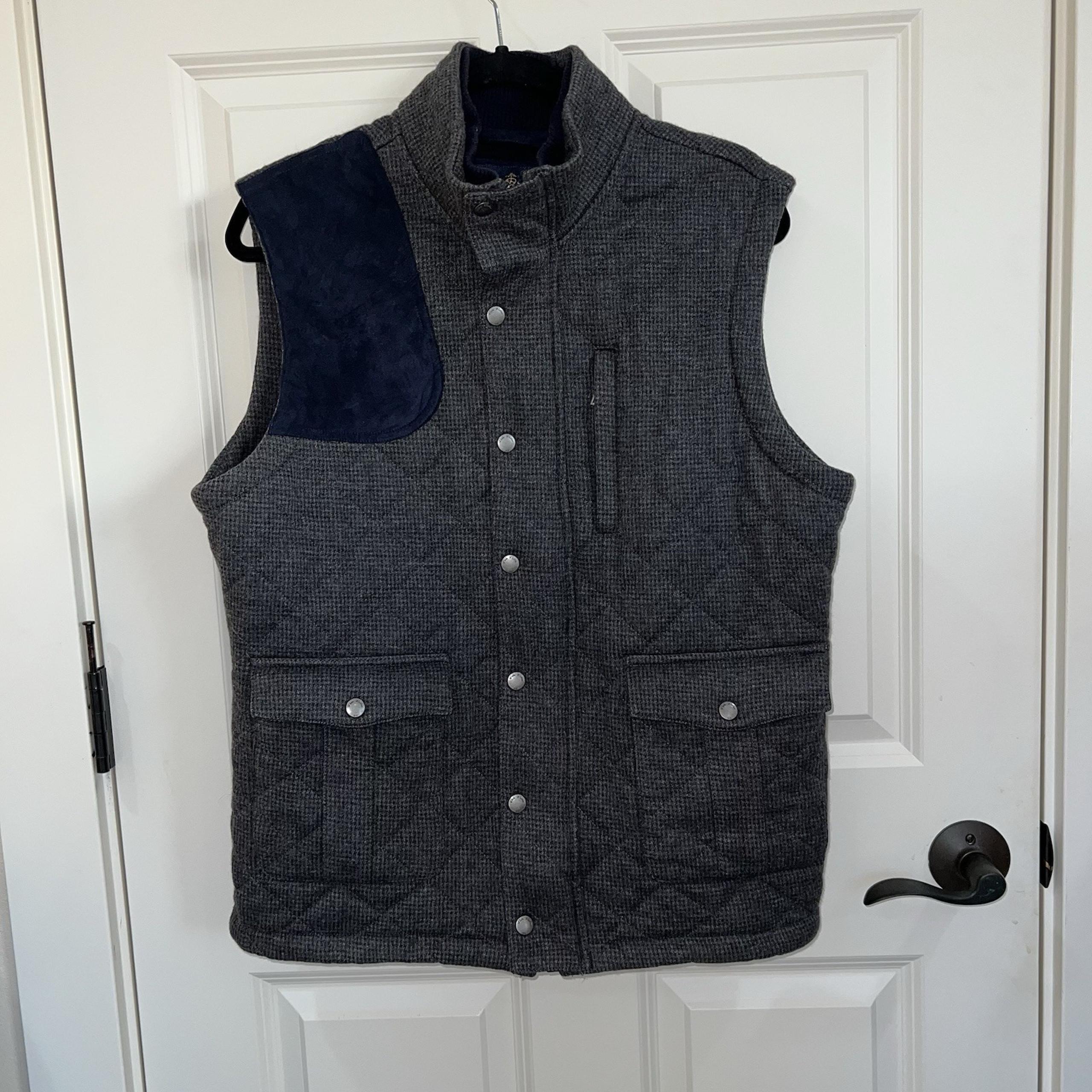 BROOKS BROTHERS  Wool Blend Vest Houndstooth Gray Full Zip Size Large