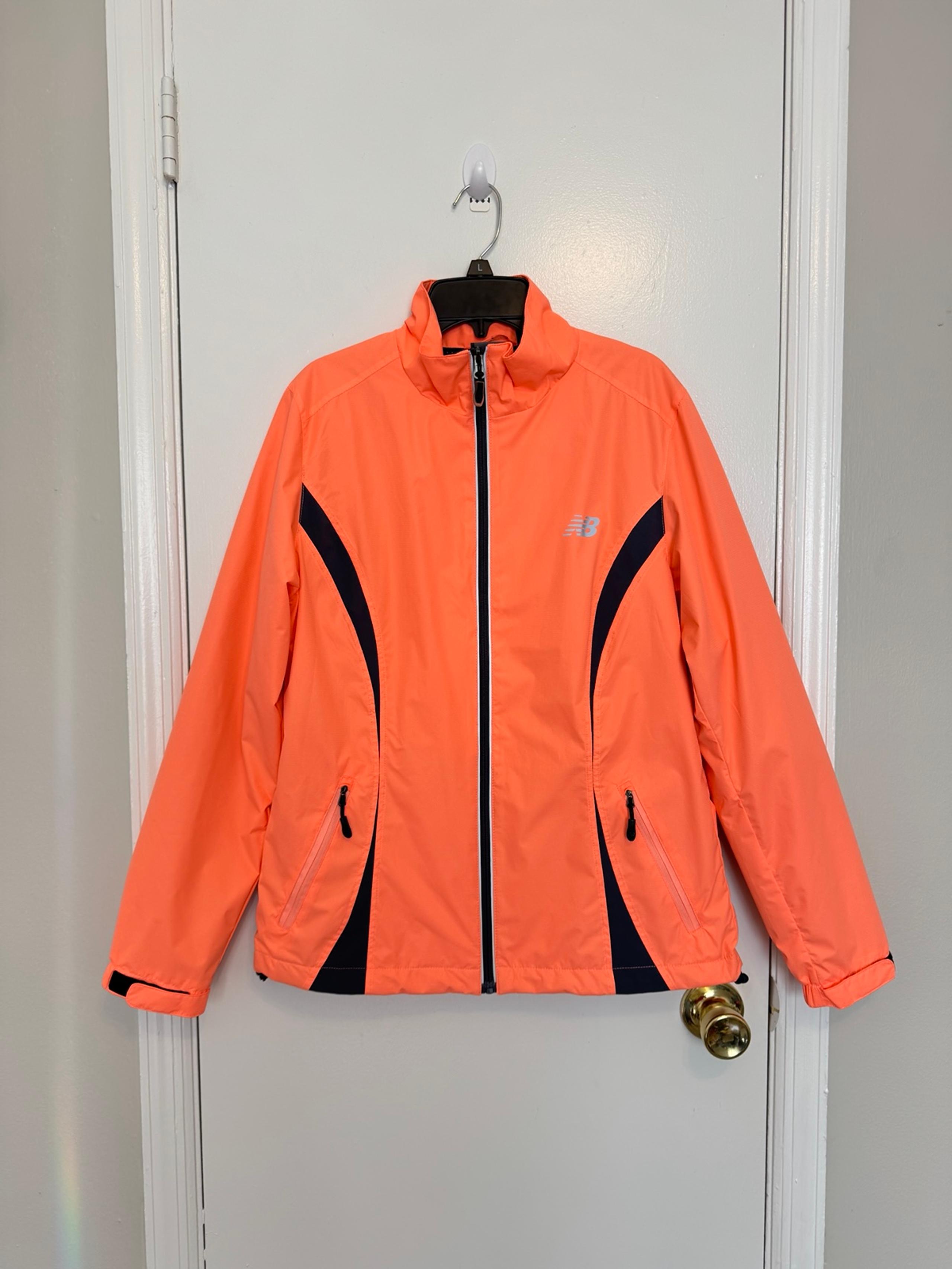 New Balance Women Medium Athletic Jacket Neon Coral Orange Windbreaker Pocket