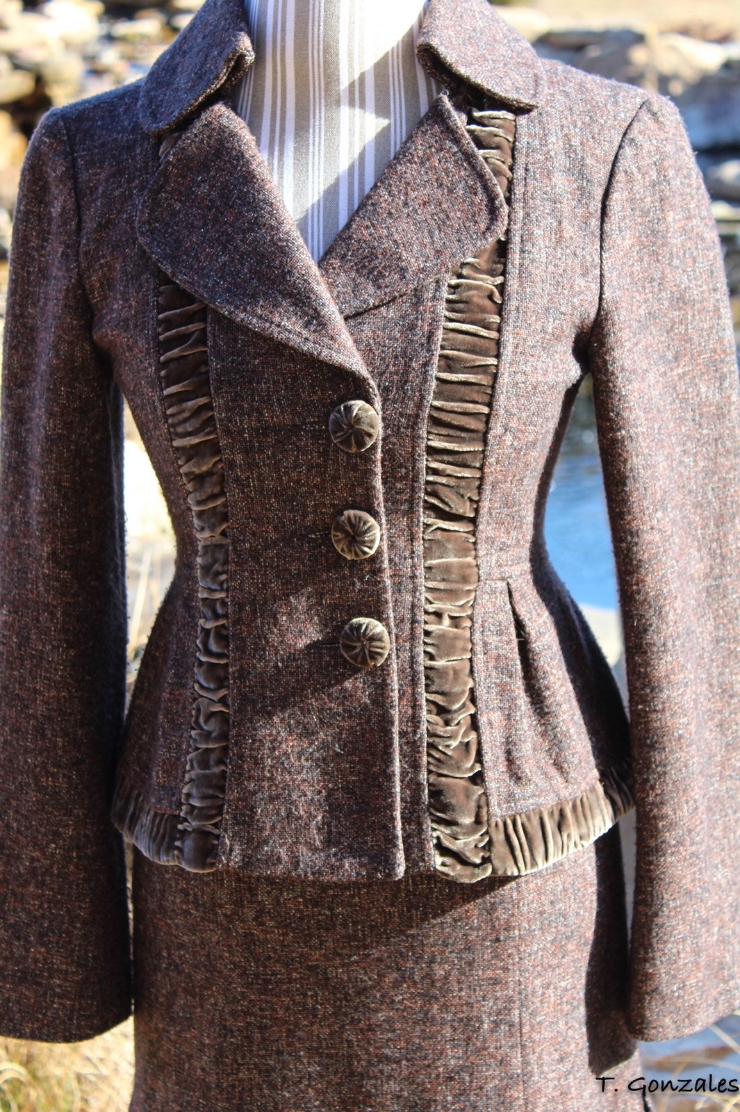 nanette lepore tweed and velvet suit