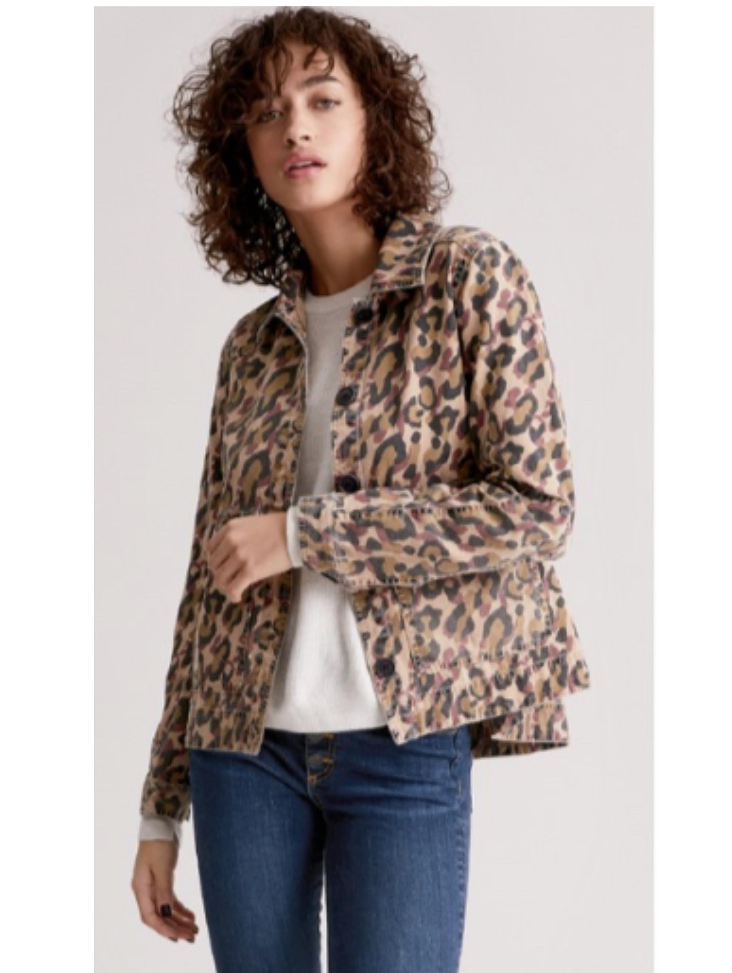 Veronica Beard Mercer Leopard Print  Denim Jacket Size S