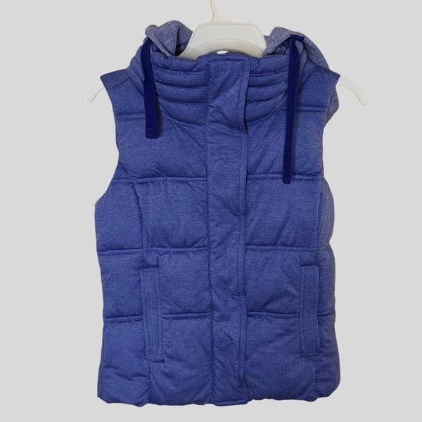 Athleta Women's Puffer Vest S Purple Hooded Sleeveless Zip Pockets Lightweight