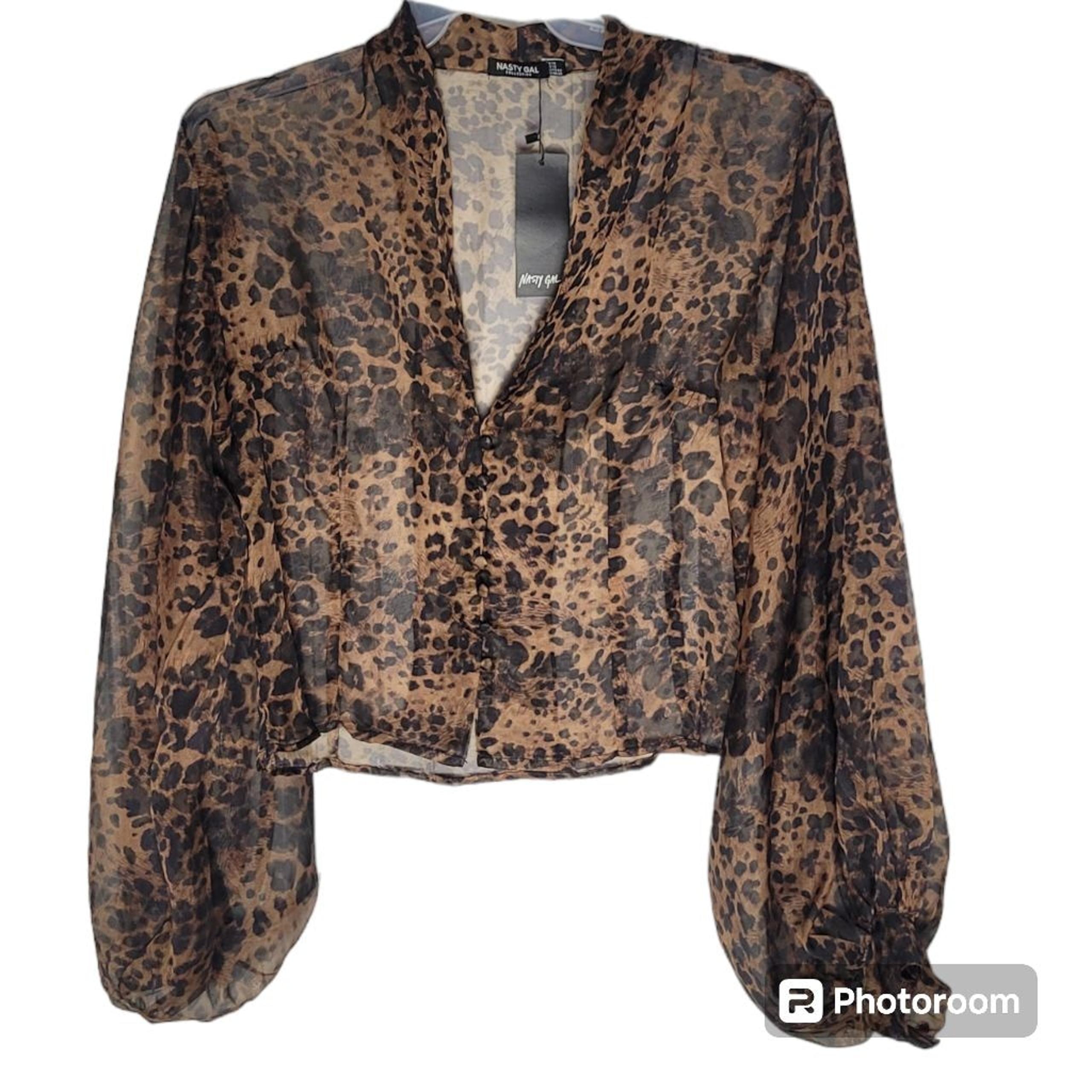 Women's Nasty Gal Brown Leopard Print Blouse Size 10