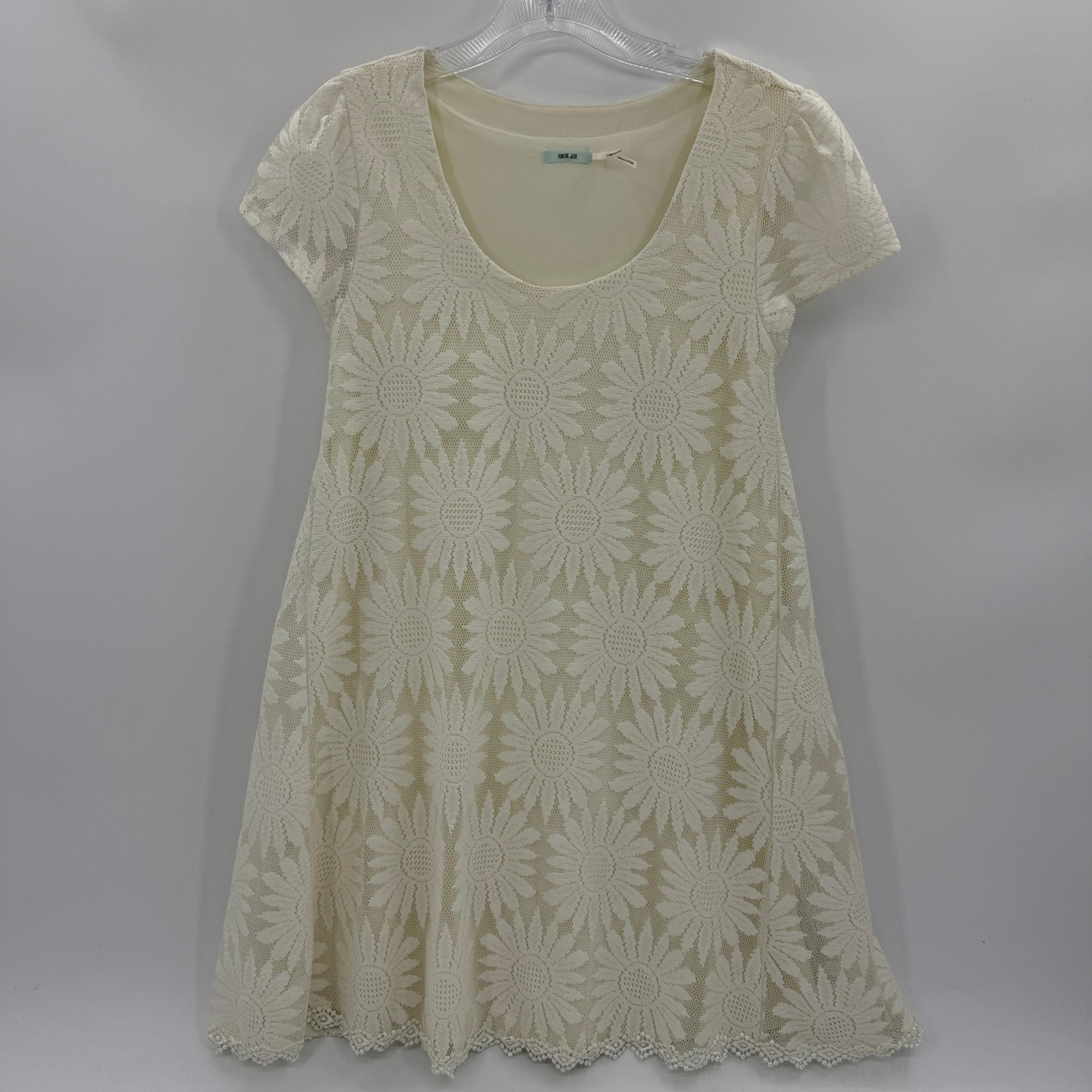 KIMCHI BLUE Womens Crochet Sunflower Shift Dress Size S Floral Lace Cottagecore