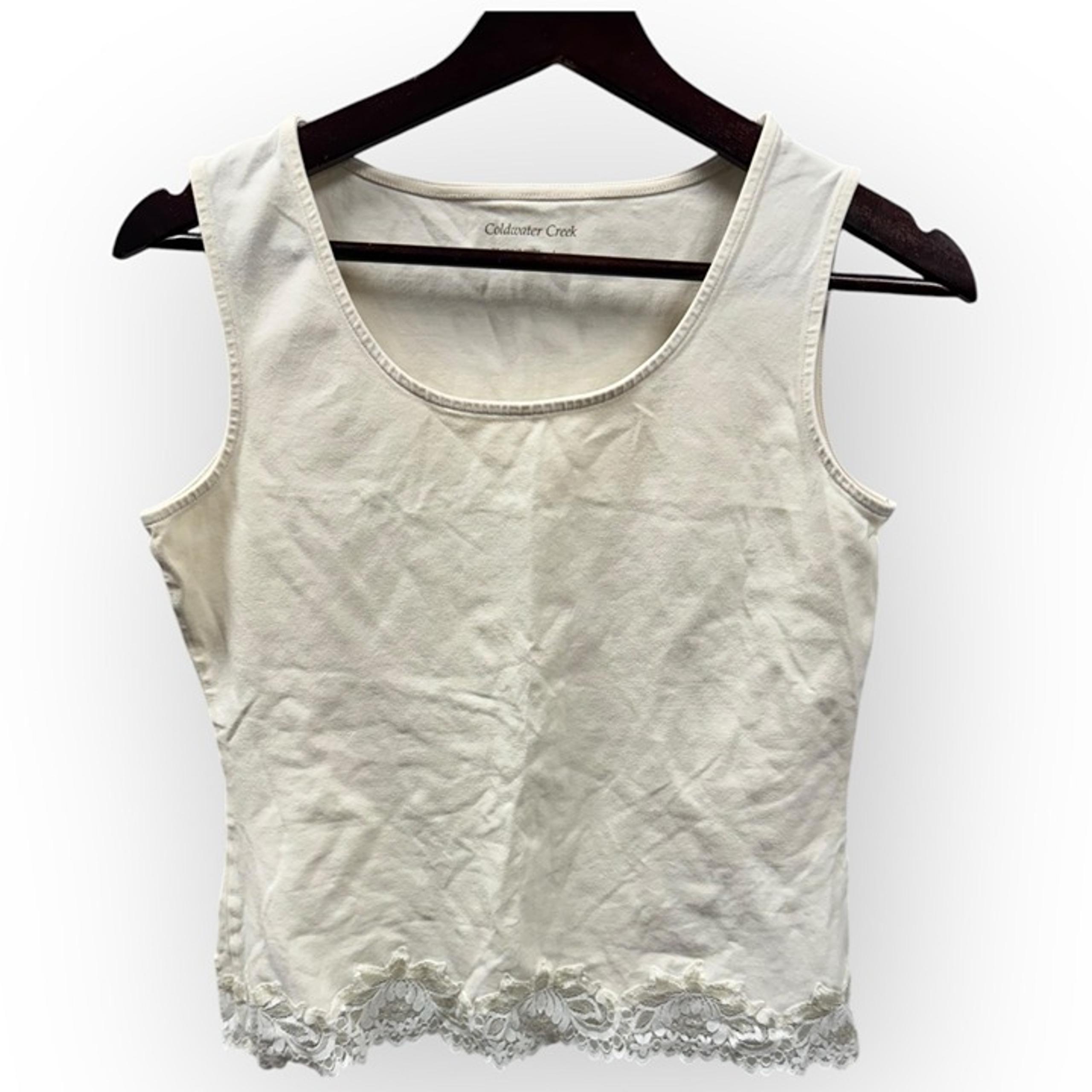 Coldwater Creek Women’s Ivory Tank Top with Lace Trim – Size Small - P179