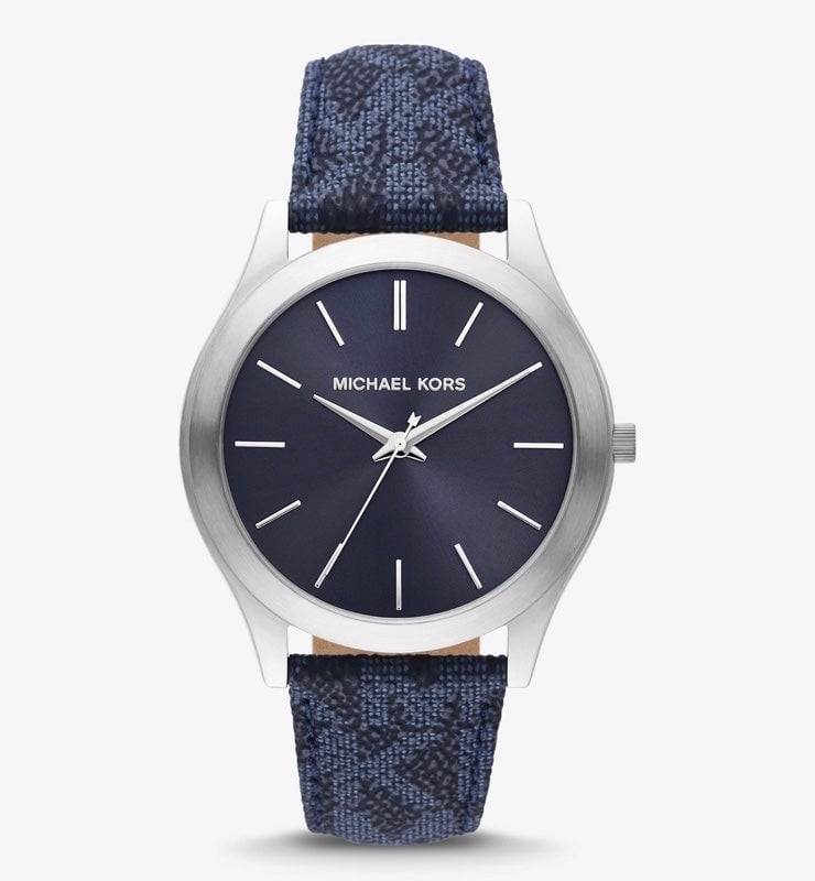 Michael Kors Oversized Slim Runway Blue Logo and Silver Watch MK8907