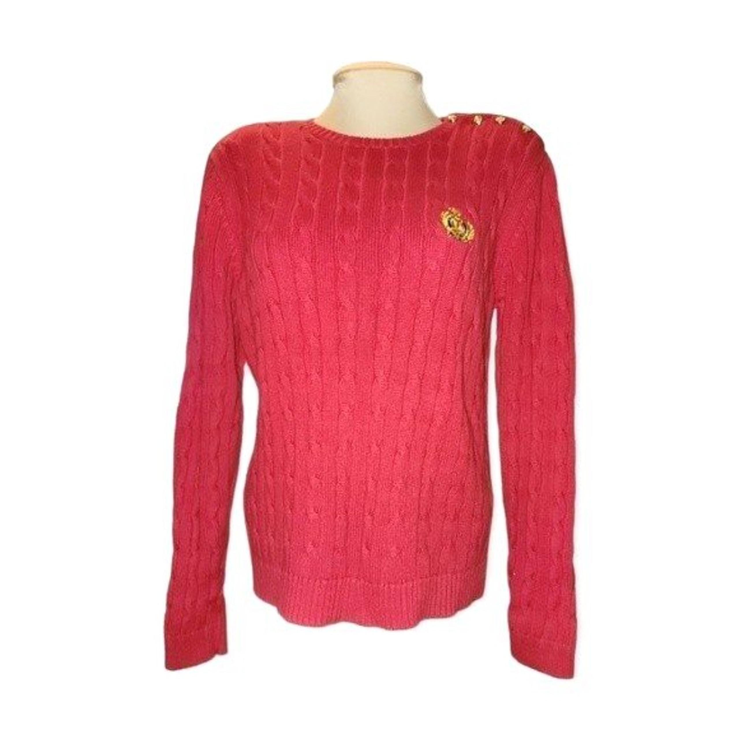 Chaps Red & Gold 100% Cotton Cable Knit Crew Neck Sweater Size L