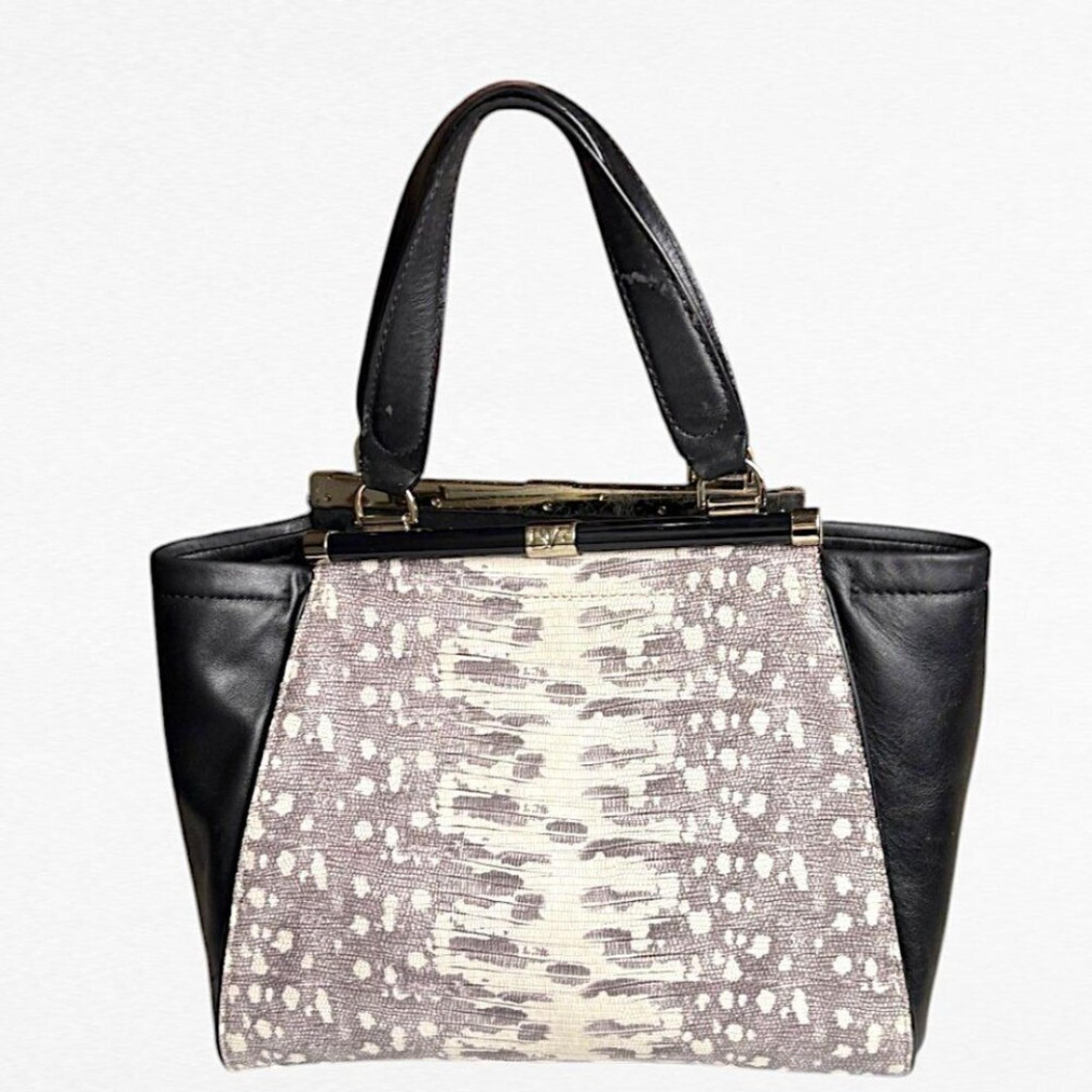 Diane von Furstenberg 440 Breakaway Black White Embossed Leather Satchel
