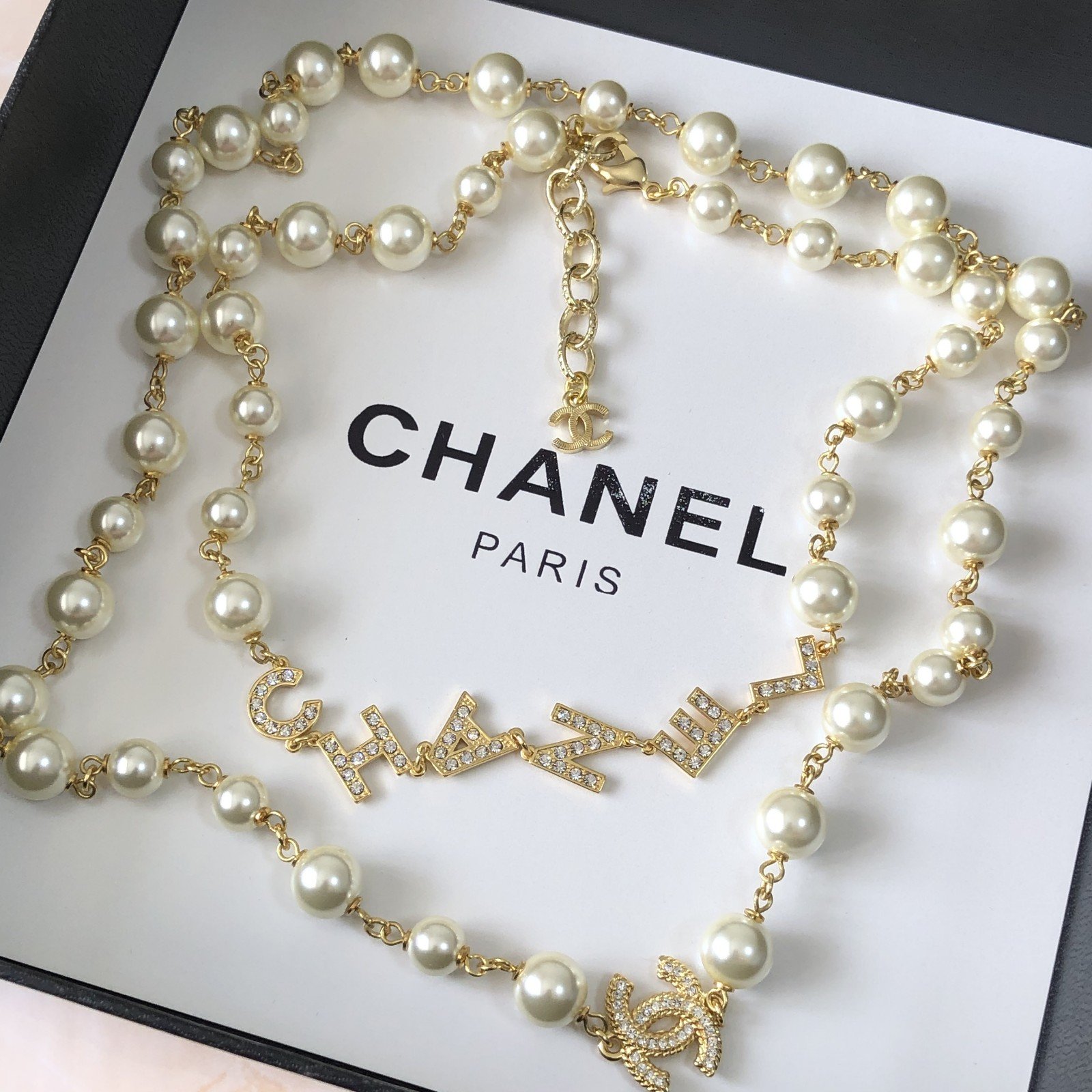 Word Necklace with Gilt and Pearls