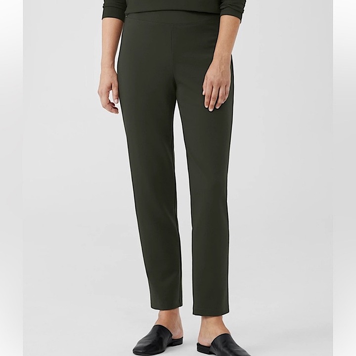 Eileen Fisher Washable Stretch Ponte Tapered Slim Ankle Pants Woodland Green L