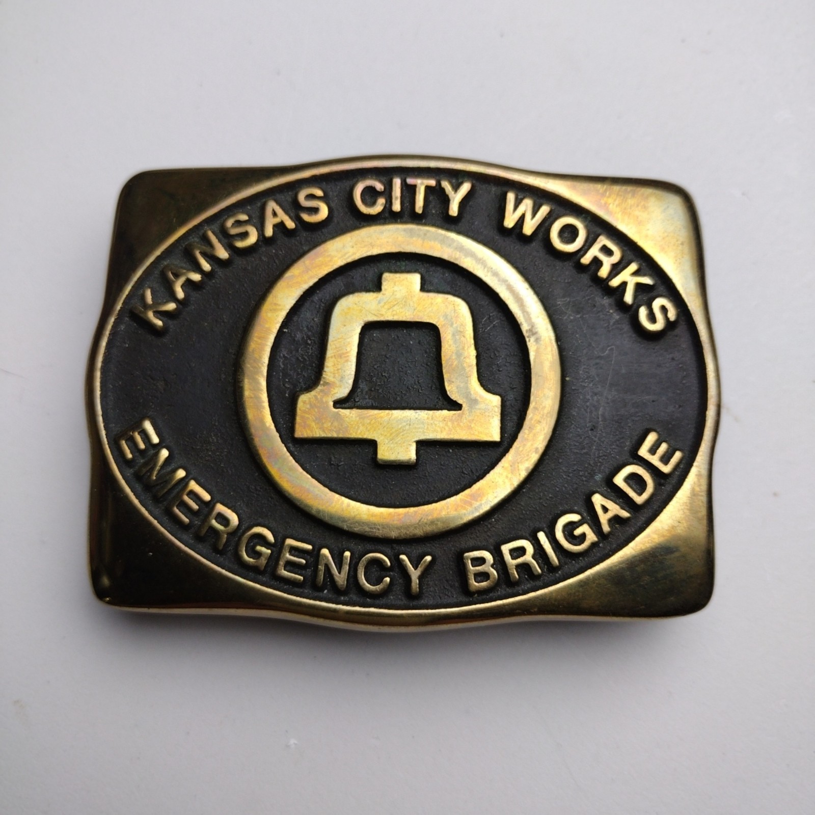 Vintage Kansas City Works Emergency Brigade Brass Belt Buckle 1981 Hand Made USA