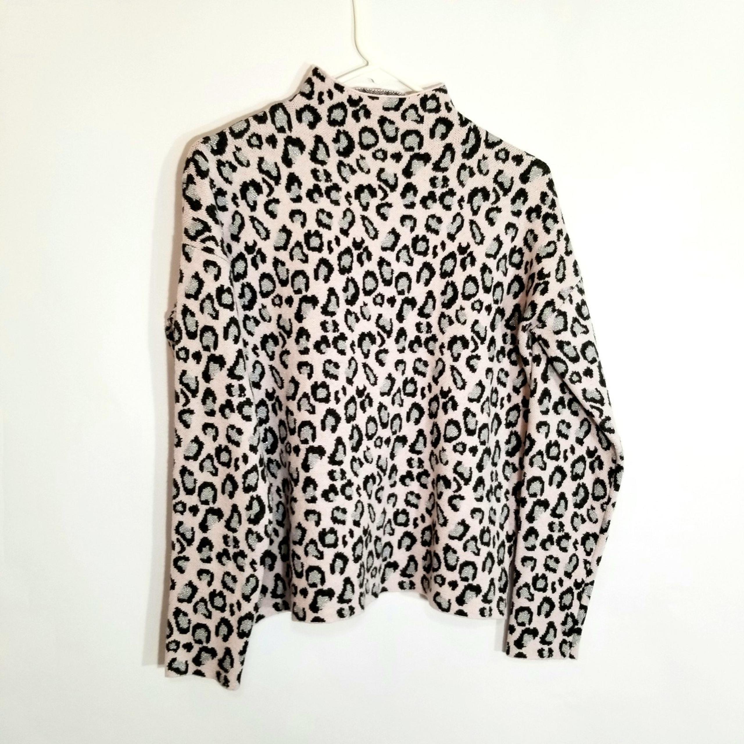 Cynthia Rowley Sweater Women's Medium Animal Print Silver Black Pink Mock Neck