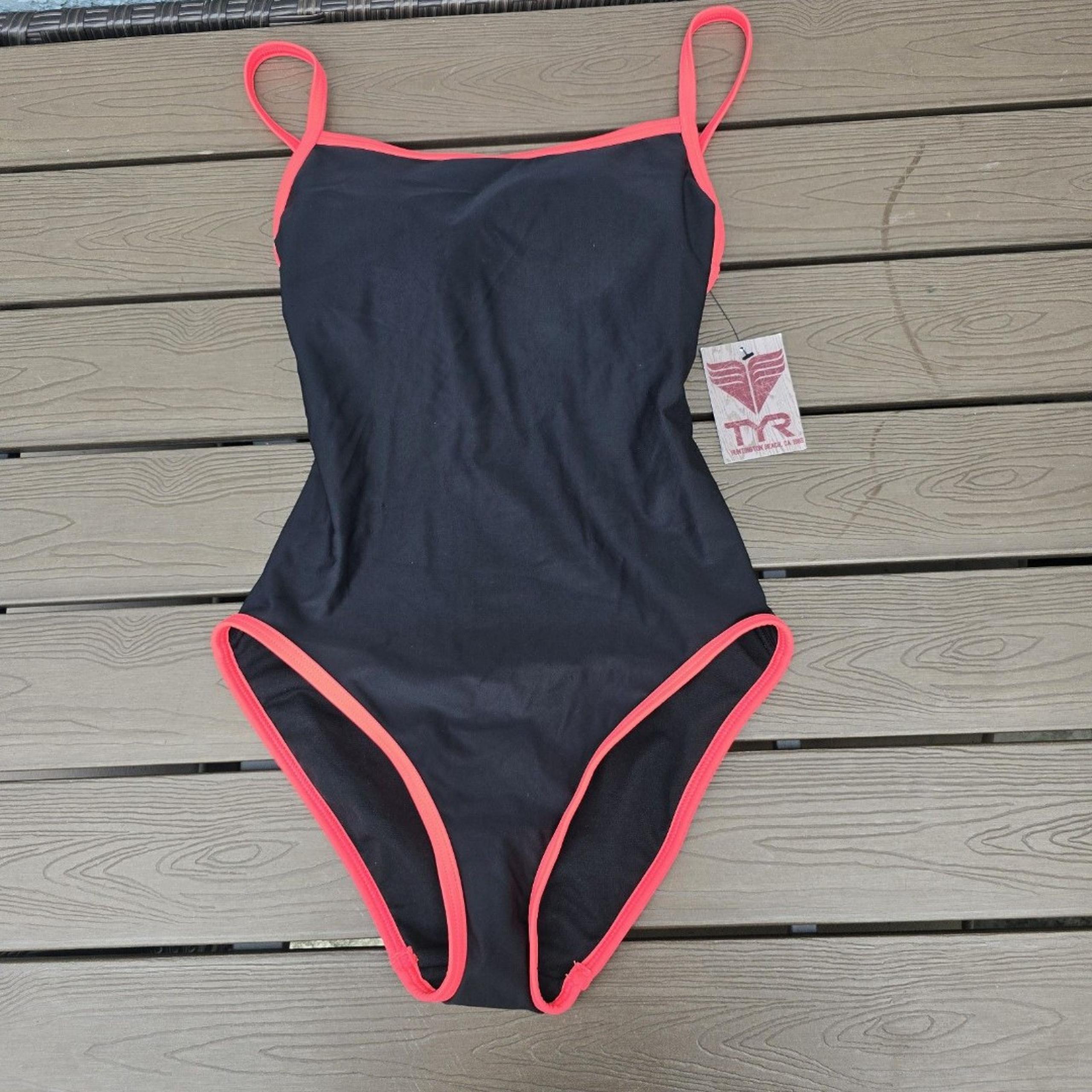 TYR Women's Solid Binded Neon/black  One Piece Swimsuit Sz S New