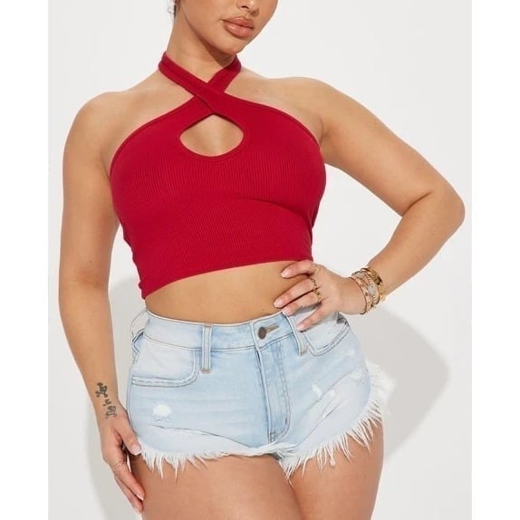 Bozzolo Halter Top Red Cut Out Detail Size M RefFNB