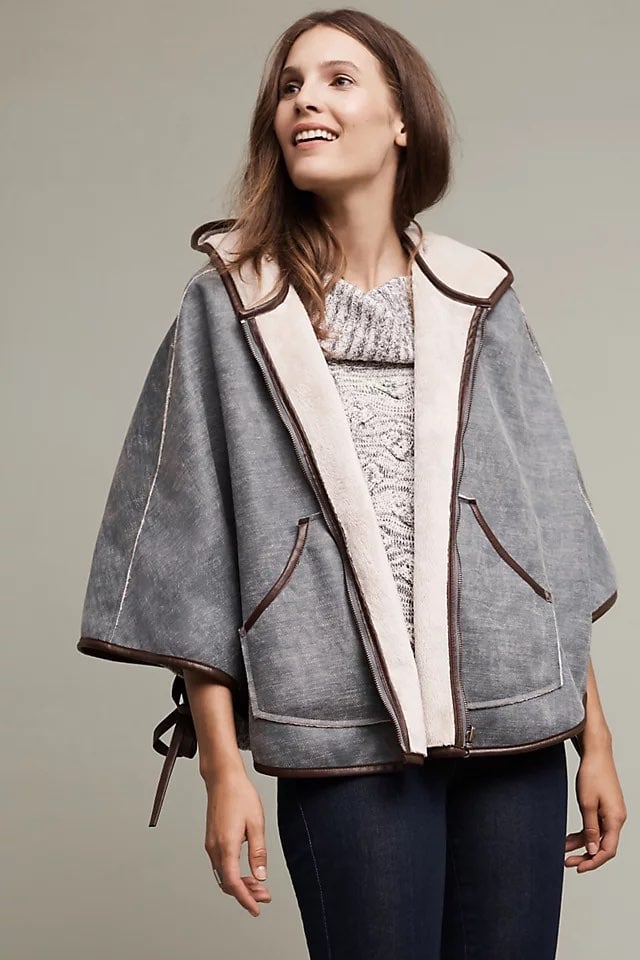 NWT Anthropologie Reversible Hooded Sherpa Cape