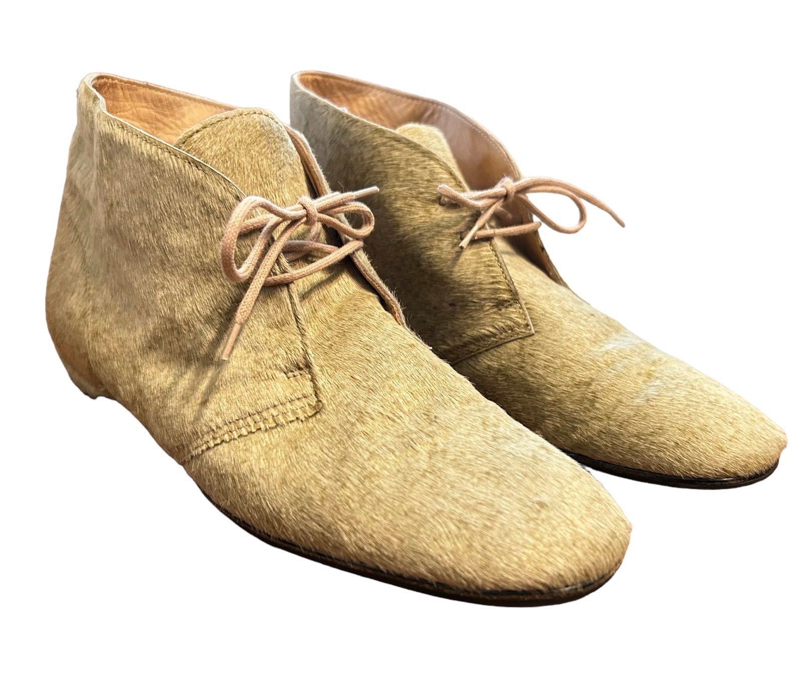CHRISTIAN LOUBOUTIN Tan Beige Pony Hair Chukka Lace Boot Shoe 37 1/2