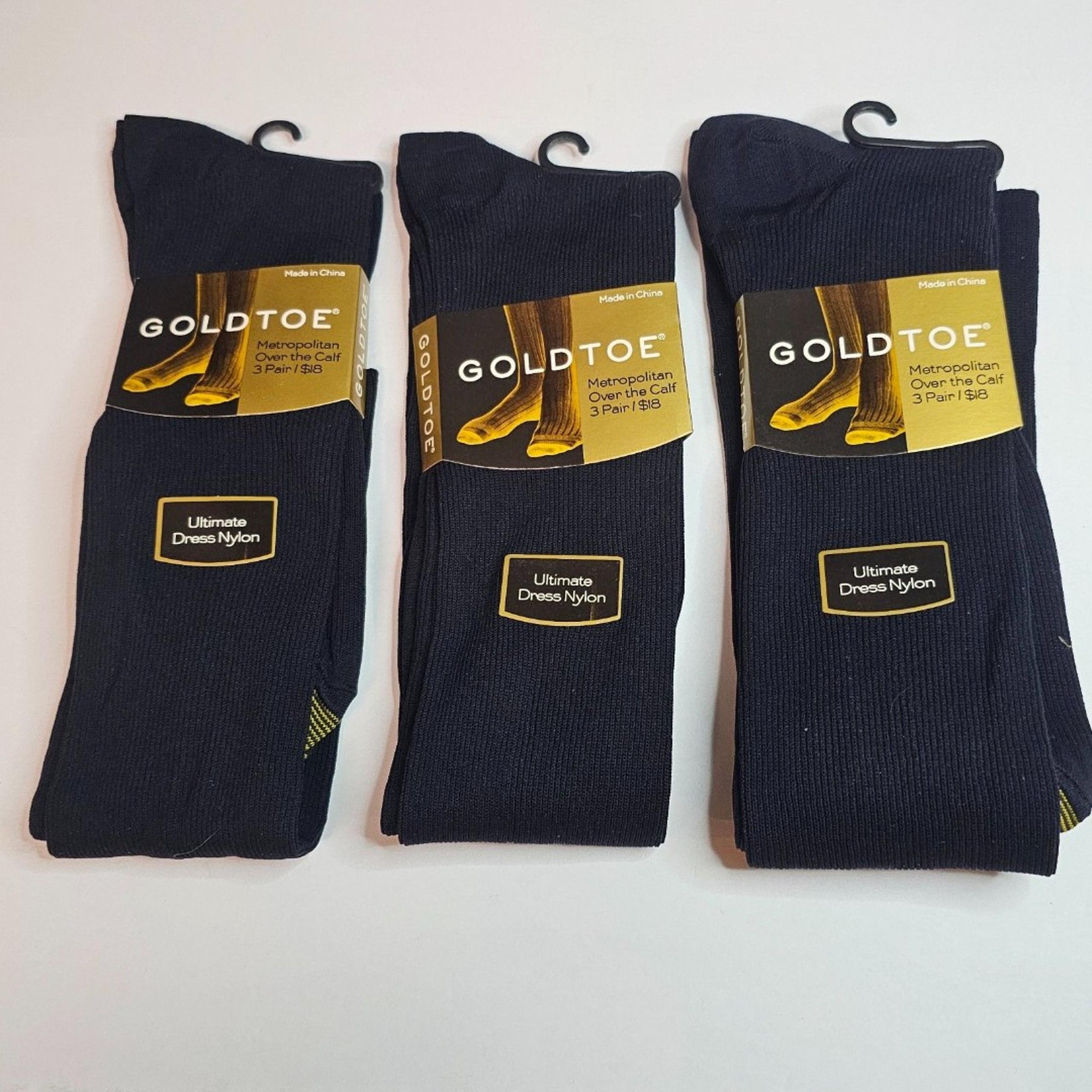 NOS Gold Toe Men's Metropolitan Over the Calf Navy Dress Socks Lot of 3 6-12.5