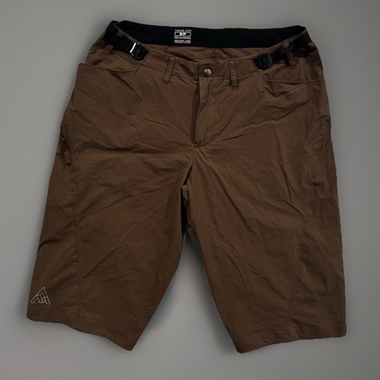7Mesh Mens Cycling Active Belted Short Sz S Brown Zip Pocket Outdoor 12” Inseam