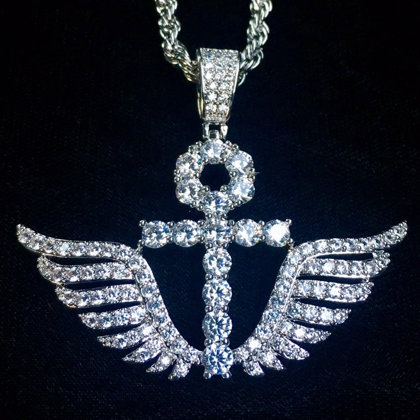 ANKH WINGS DIAMONDS CZ 18K GOLD CHAIN
