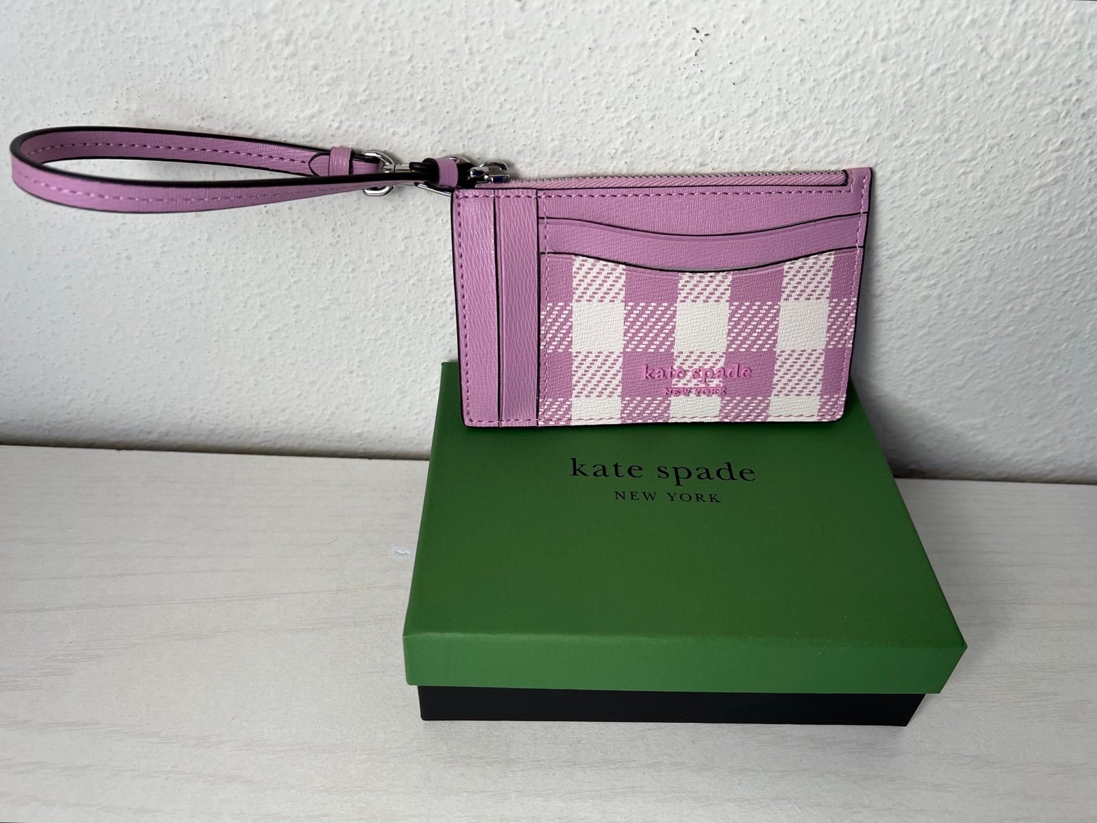 Kate Spade Morgan Gingham Field Cardholder Cardcase Wristlet Berry NEW
