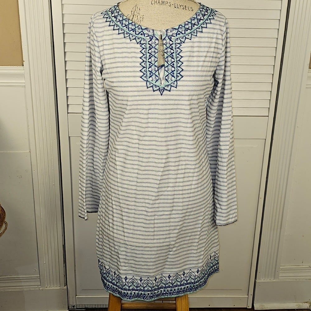 Cabana Life Womens Blue White Tunic Dress Medium
