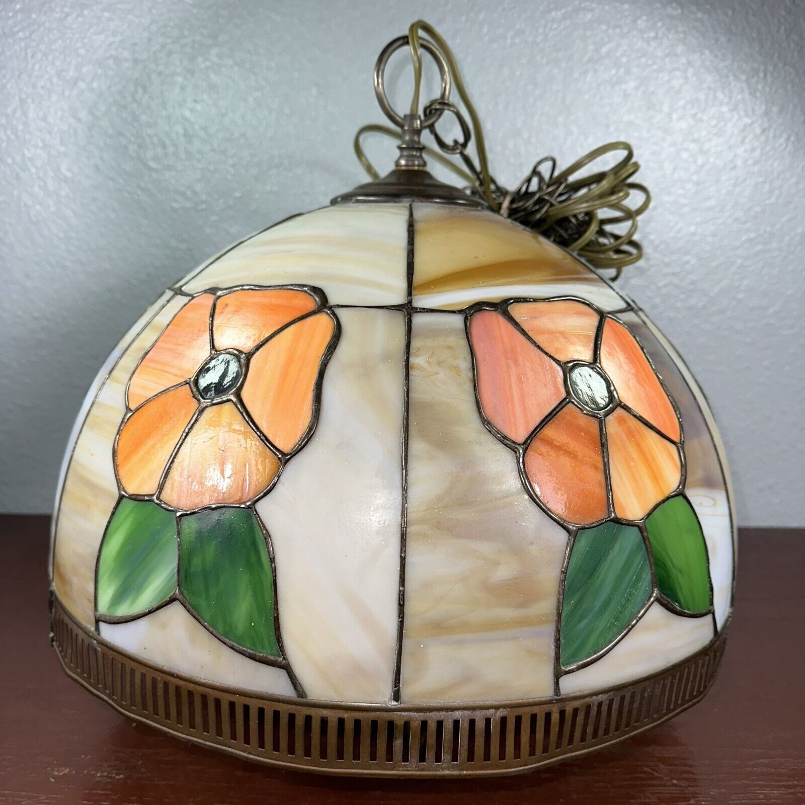 LARGE 16 Tiffany Style Stained Glass Hanging Ceiling 6 Light Pendant Lamp
