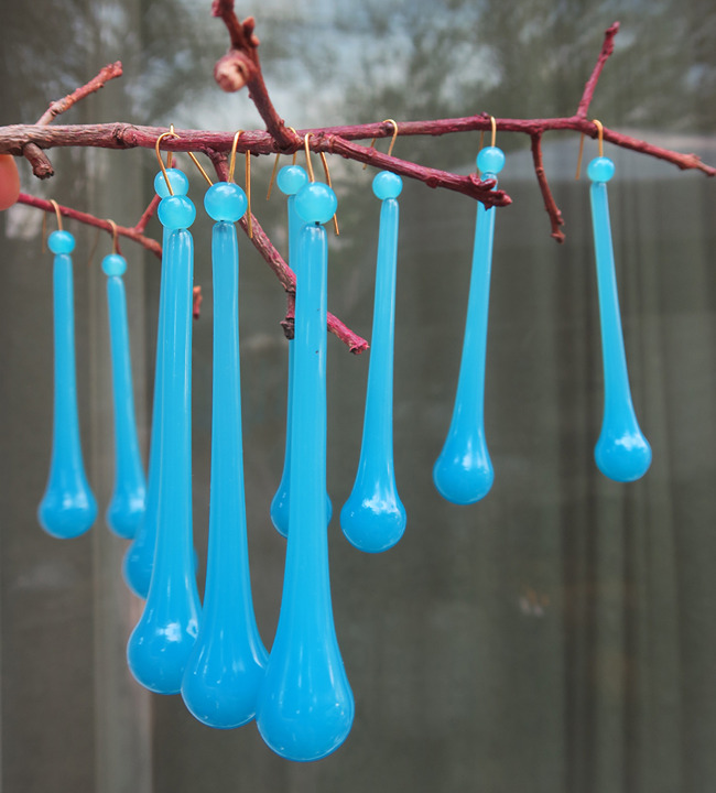 50 Art glass prisms beads robin Egg Opaline Blue lamp chandelier part 4 3/8