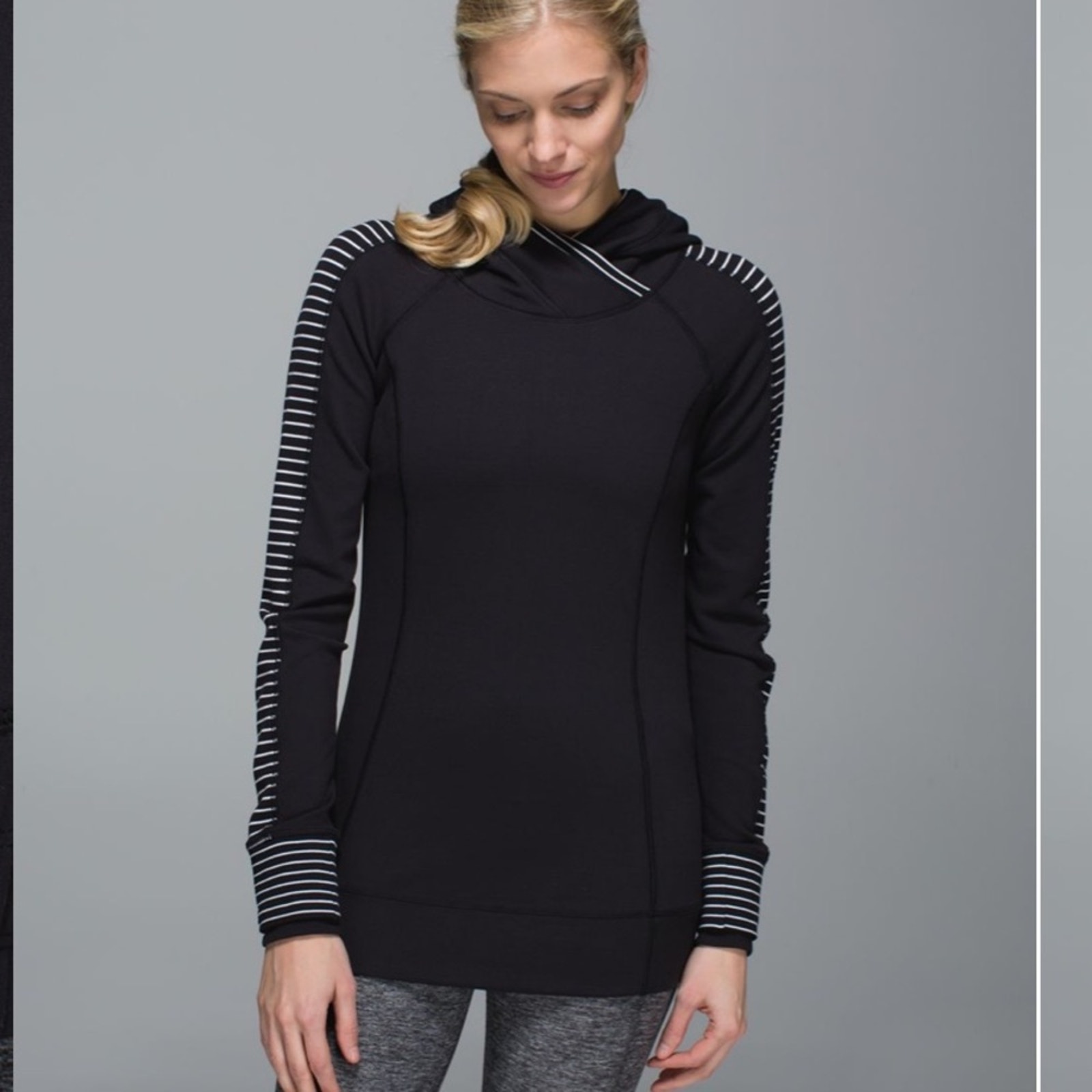 Lululemon Parallel Stiped Black and White Think Fast Hoodie