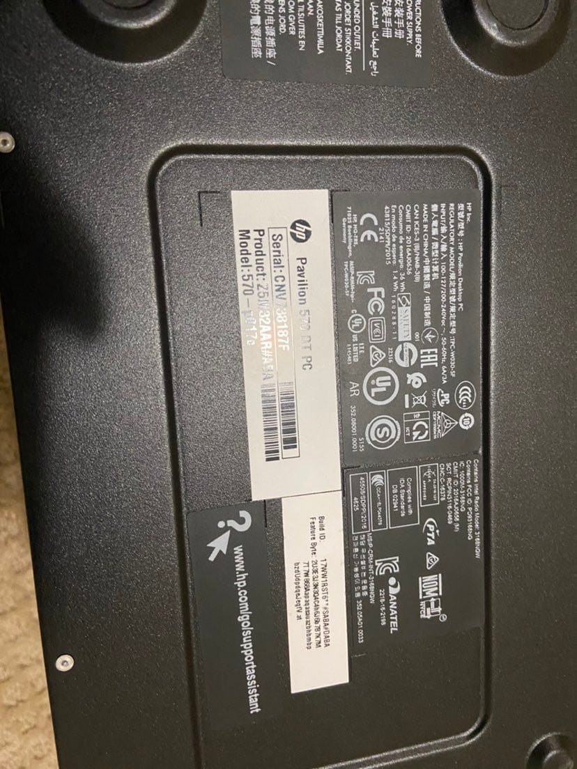 HP 570-p017c INTEL I5 7400 Computer no hard drive