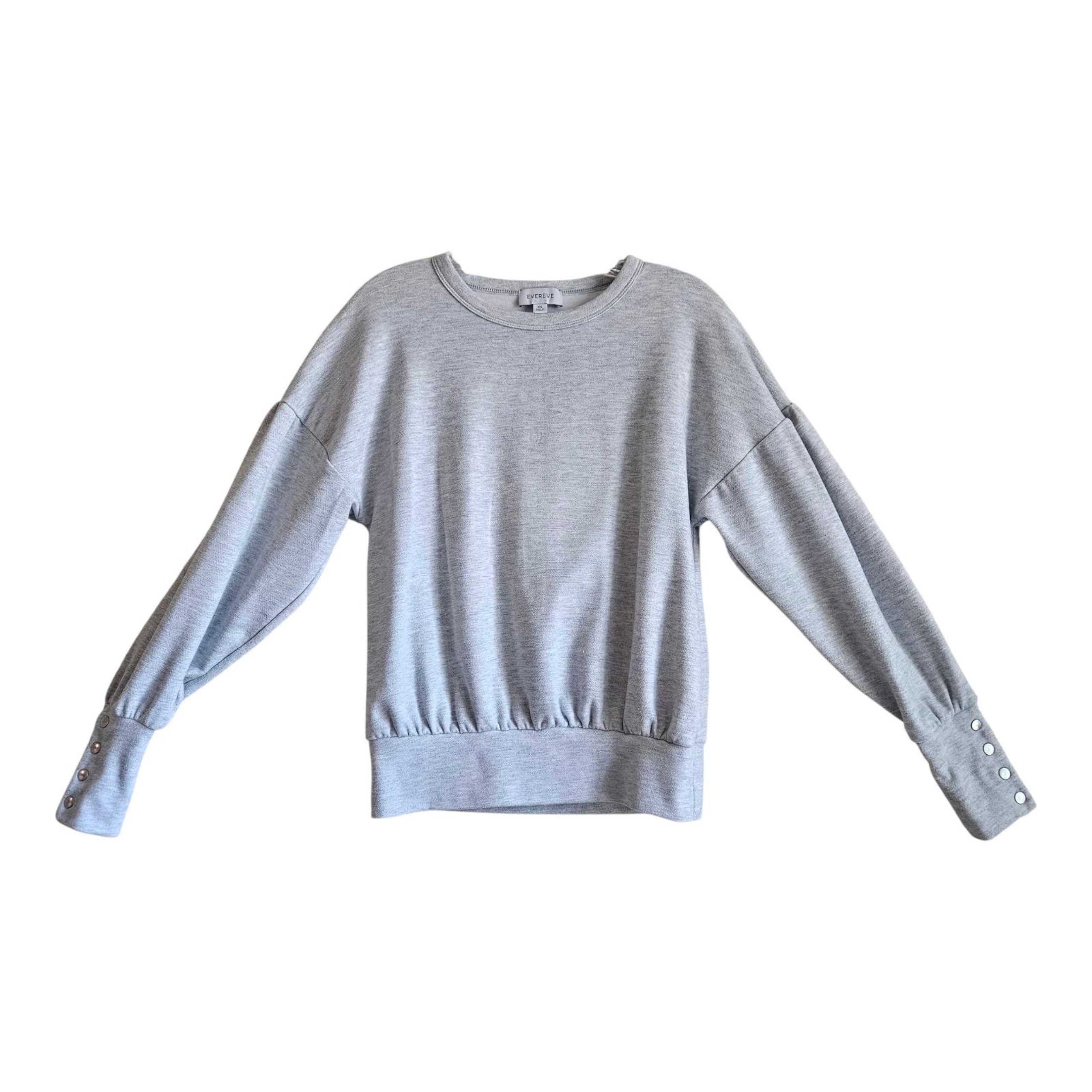 EVEREVE Women XS Sweatshirt Light Gray Long Sleeve Wide Cuff with Snaps 36"